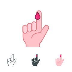 Blood on finger icons in different style. Vector people hand injured isolated symbol. Glucose, insulin test, diabetes concept. Designed in filled outline, line, flat, glyph and solid style. EPS 10