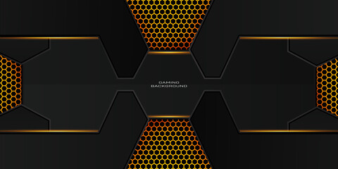 dark gold gaming background with hexagon pattern © Veesl Studio