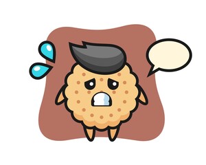 Round Biscuits Mascot Character with afraid gesture