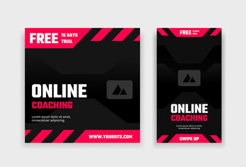 fitness online coaching social media post and story design template