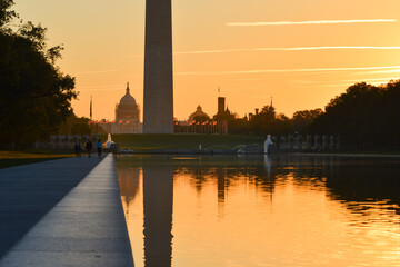 Fototapeta na wymiar Washington D.C. skyline with silhouettes of monuments during sunrise - Washington D.C. United States of America