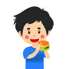 Happy Cute Kid Eat Burger