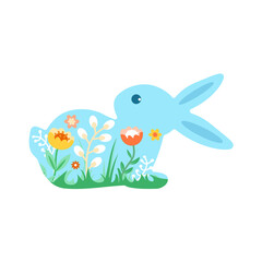 Festive Easter bunny decorated with flowers. Vector illustration of the Happy Easter icon.