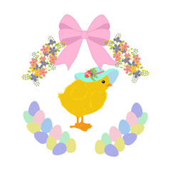 Easter chick in hat cute animal vector illustration
