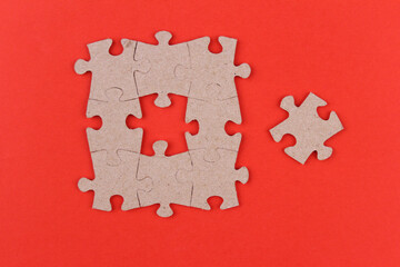 Parts from a mosaic on a red background