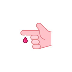 Blood on finger icon. Vector people hand injured isolated symbol. Glucose, insulin test, diabetes concept. Simple filled outline style. Sign illustration on white background. EPS 10