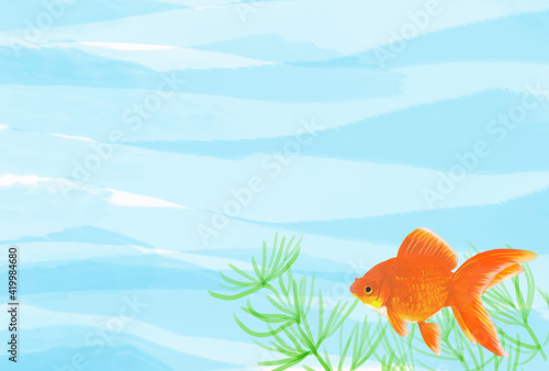 水槽に金魚が泳いでいる夏イメージの背景イラスト Animal Wall Mural Anim Hi Na