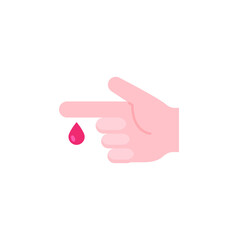 Blood on finger icon. Vector people hand injured isolated symbol. Glucose, insulin test, diabetes concept. Simple flat style. Sign illustration on white background. EPS 10