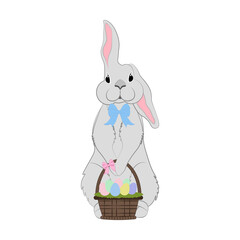 Rabbit with easter basket cute animal vector illustration