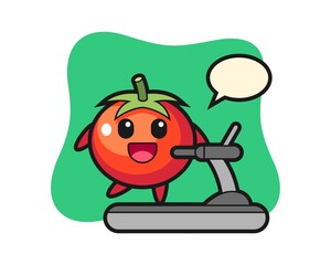 Tomatoes cartoon character walking on the treadmill