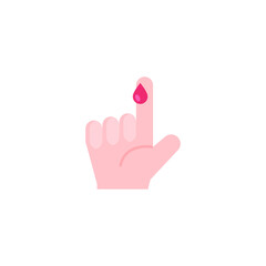 Blood on finger icon. Vector people hand injured isolated symbol. Glucose, insulin test, diabetes concept. Simple flat style. Sign illustration on white background. EPS 10