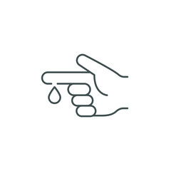 Blood on finger line icon. Vector people hand injured isolated symbol. Glucose, insulin test, diabetes concept. Simple outline style. Sign illustration on white background. EPS 10