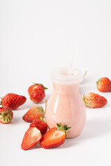 Strawberry milkshake on pure white background