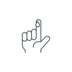 Blood on finger line icon. Vector people hand injured isolated symbol. Glucose, insulin test, diabetes concept. Simple outline style. Sign illustration on white background. EPS 10