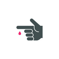 Blood on finger glyph icon. Vector people hand injured isolated symbol. Glucose, insulin test, diabetes concept. Simple solid style. Sign illustration on white background. EPS 10