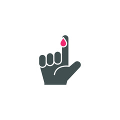 Blood on finger glyph icon. Vector people hand injured isolated symbol. Glucose, insulin test, diabetes concept. Simple solid style. Sign illustration on white background. EPS 10