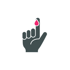 Blood on finger glyph icon. Vector people hand injured isolated symbol. Glucose, insulin test, diabetes concept. Simple solid style. Sign illustration on white background. EPS 10