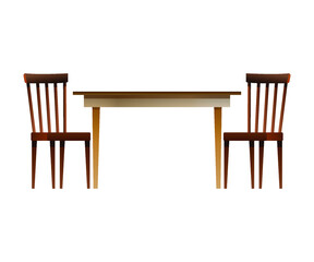Table and two chairs on a white background, vector illustration