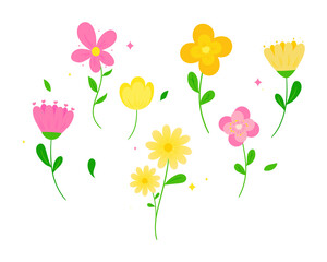 Obraz premium Hand drawn spring flower collection cartoon illustration