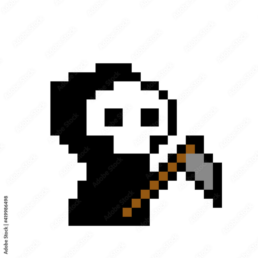 Wall mural 8 bit pixel image of ghost grim reaper. Halloween Costume in Vector Illustration for cross stitch and beading patterns.