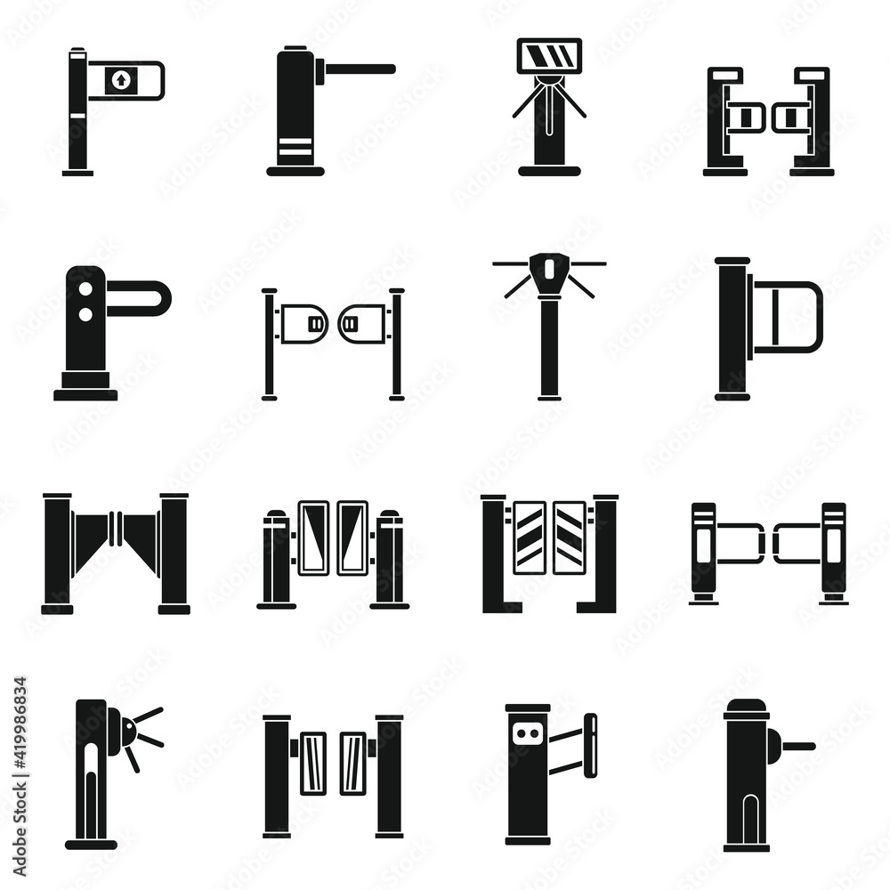 Sticker Turnstile barrier icons set, simple style