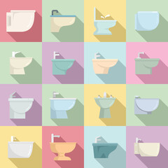 Bidet icons set, flat style