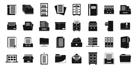 Work storage of documents icons set, simple style