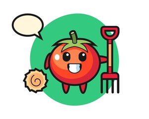 Mascot character of tomatoes as a farmer
