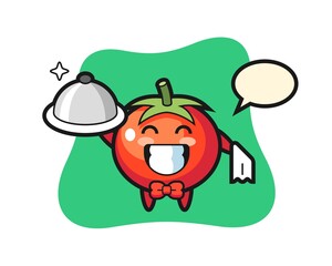 Character mascot of tomatoes as a waiters