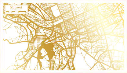 Kayseri Turkey City Map in Retro Style in Golden Color. Outline Map.