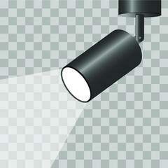 White scene on with spotlights. Spotlights with bright lights on transparent background. Vector illustration.