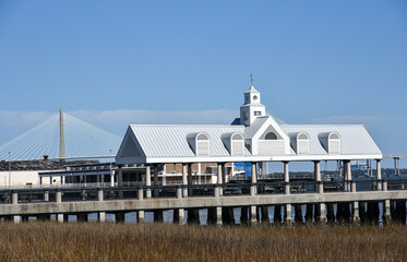 Outdoor seating pavilion at Waterfront Park in the downtown Charleston, South Carolina harbor.
