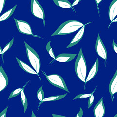  seamless pattern of leaves with green shadow on background. For fabrics, textiles, clothing, wallpaper, paper, backgrounds, flyers and invitations