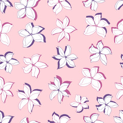 seamless pattern multicolored flowers with shadow. Botanical illustration for wallpapers, textiles, fabrics, wrapping paper, postcards, backgrounds.