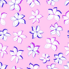 vector seamless pattern multicolored flowers with shadow. Botanical illustration for wallpapers, textiles, fabrics, wrapping paper, postcards, backgrounds.