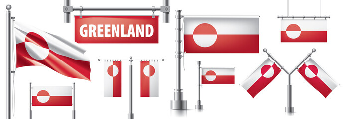 Vector set of the national flag of Greenland in various creative designs