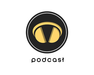 Colored headphones with a sound wave vector icon or symbol