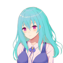 長髪の女性（ゲーム、アニメ）青髪目の光無し Anime girl