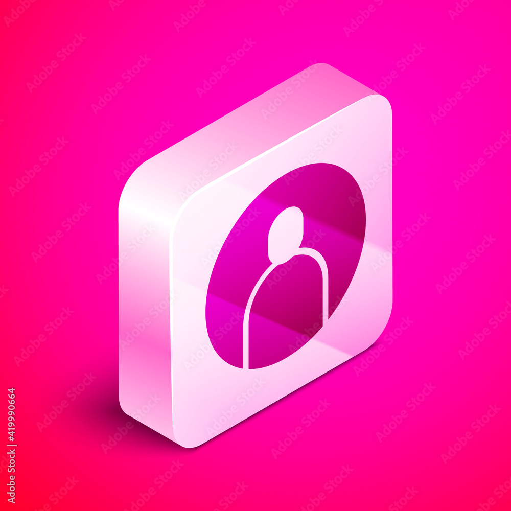 Aufkleber isometric create account screen icon isolated on pink background. silver square button. vector illus