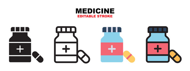 Medicine icon set with different styles. Editable stroke and pixel perfect. Can be used for web, mobile, ui and more.