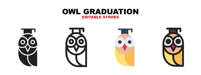Owl Graduation icon set with different styles. Editable stroke and pixel perfect. Can be used for web, mobile, ui and more.