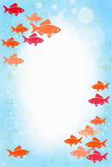 金魚が泳いでいる夏イメージの縦向きの和風の背景イラスト Wall Mural Hi Na 金魚が泳いでいる夏イメージの縦向きの和風の背景イラスト Wall Mural Hi Na