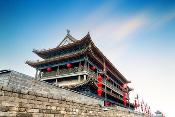 Ancient tower on city wall in Xi'an - China