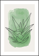 Minimalist botanical line art composition with leaves abstract collage
