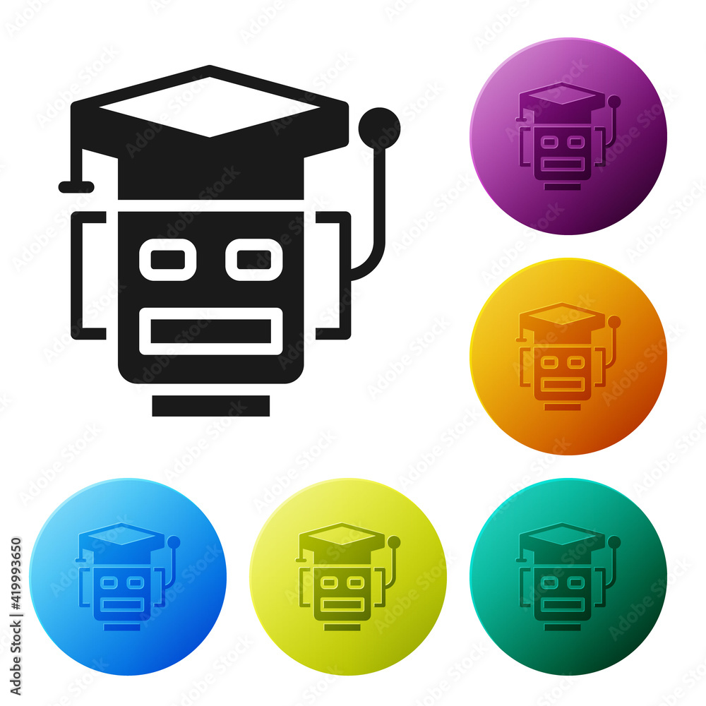 Poster black robot icon isolated on white background. artificial intelligence, machine learning, cloud comp