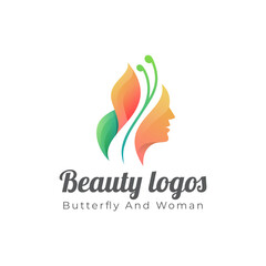 Beauty logos of Butterfly with beautiful face feminine logo symbol icon design