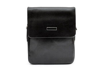 Men's black stylish leather bag on white.