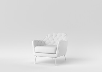 white armchair on white background. minimal concept idea. monochrome. 3d render.