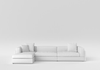 white modern sofa-bed on white background. minimal concept idea. monochrome. 3d render.