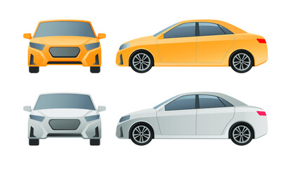 White yellow car, front and side view, isolated on white background. Vector illustration 
